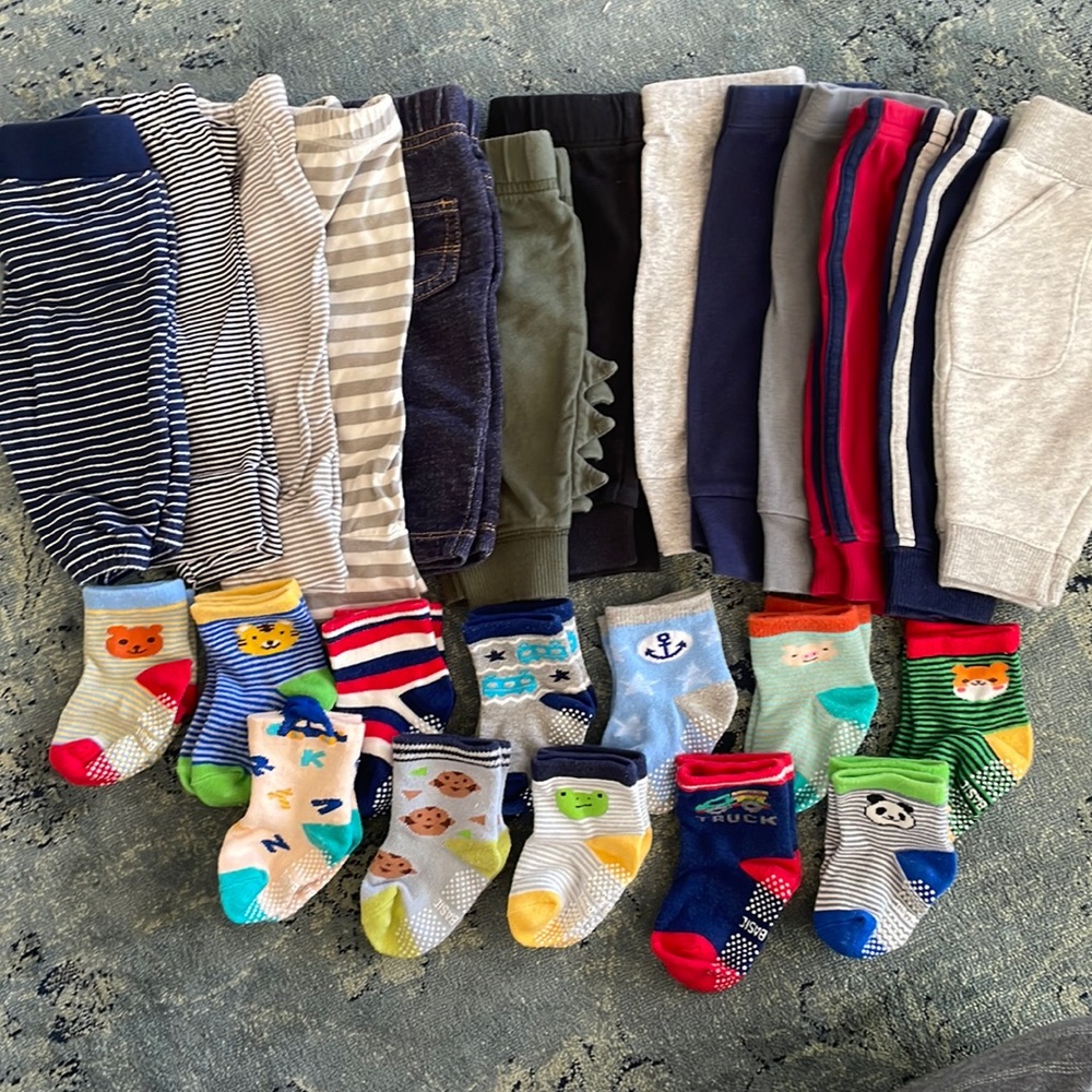 THIRTEEN pairs of pants. Cute and cozy. TWELVE pairs of super cute socks!